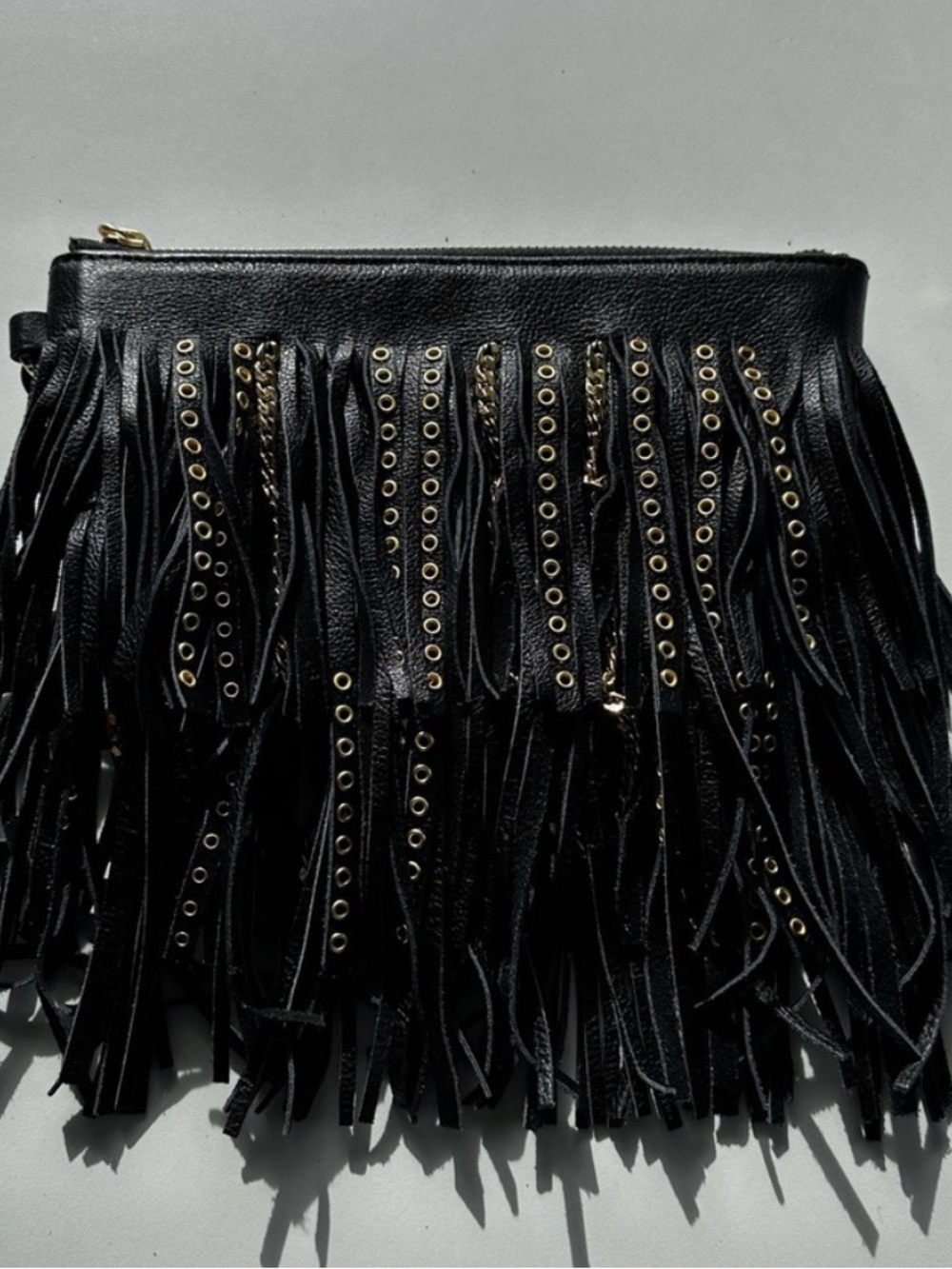 Banana Republic Black Leather Fringe Wristlet Wallet Clutch VGUC